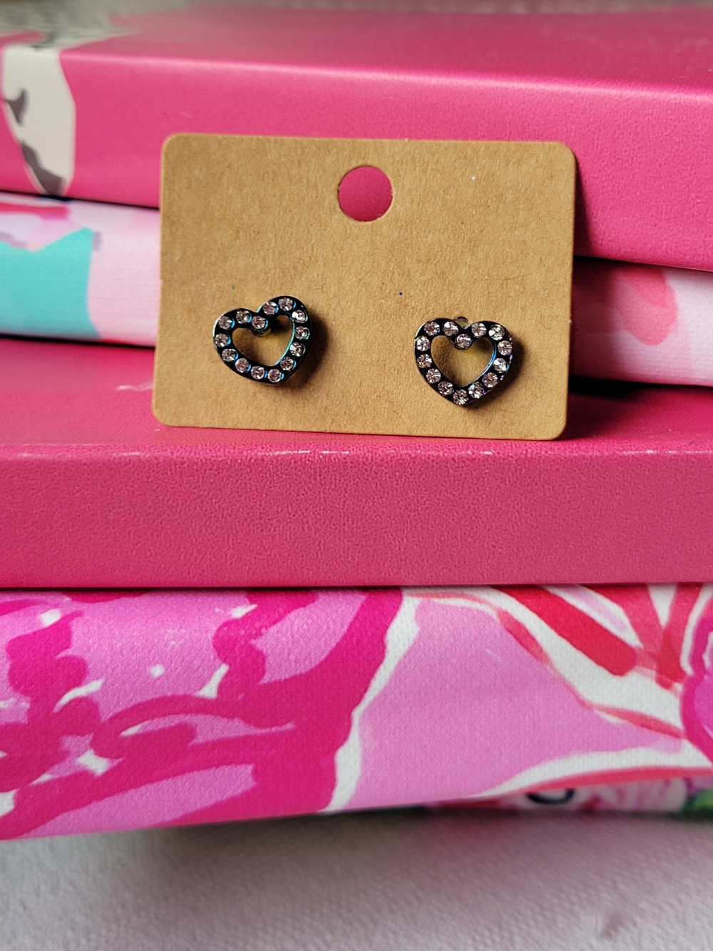 Rhinestone Heart Stud Earrings